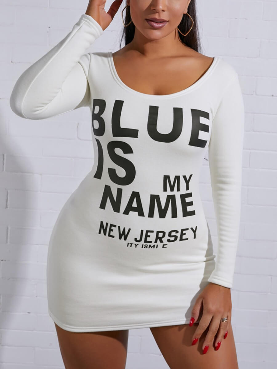 

Lovely Casual O Neck Letter Print White Mini Dress