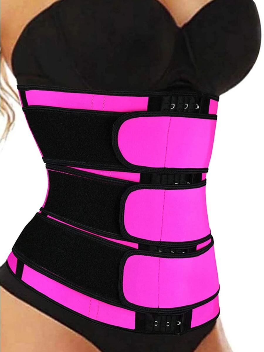 

LW BASIC Trendy Color-lump Patchwork Rose Red Waist Trainer