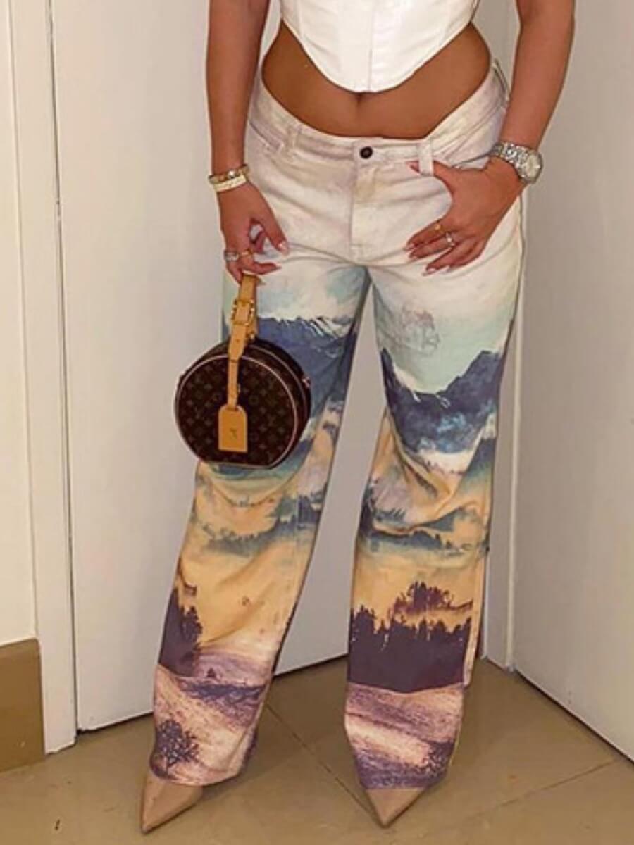 

Lovely Casual Mid Waist Tie-dye Beige Pants