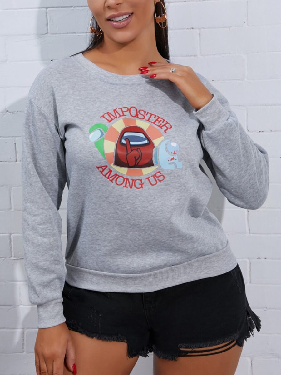 

Lovely Street O Neck Letter Print Grey Hoodie