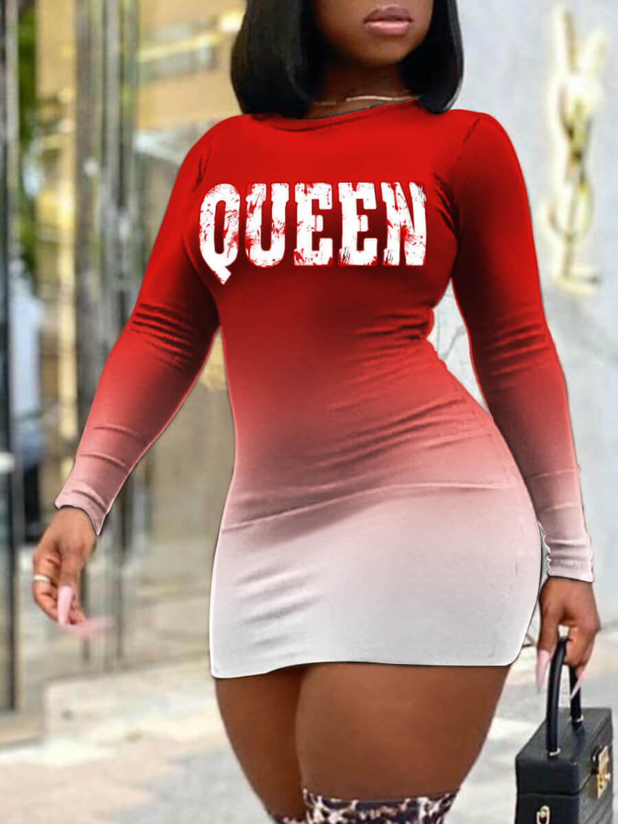 

LW Plus Size Gradient Letter Print Dress, Red