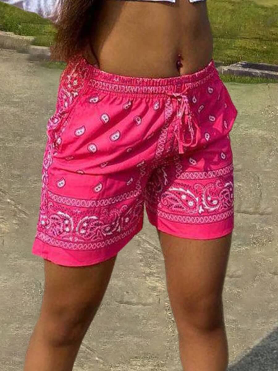 

Lovely Casual Mid Waist Print Drawstring Pink Shorts