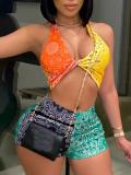 LW SXY Twisted Print Patchwork Shorts Set