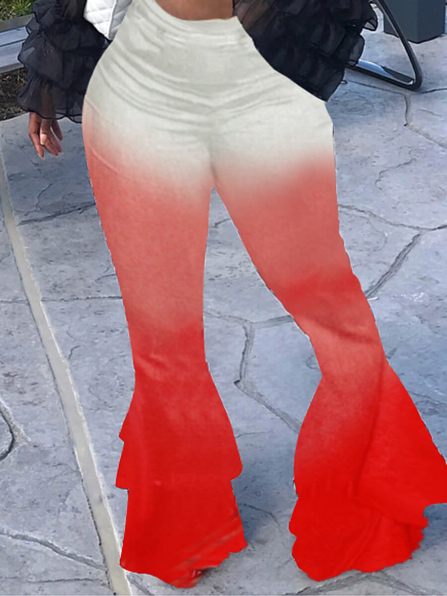 

Lovely Plus Size Chic Gradient Flared Layered Cascading Red Pants