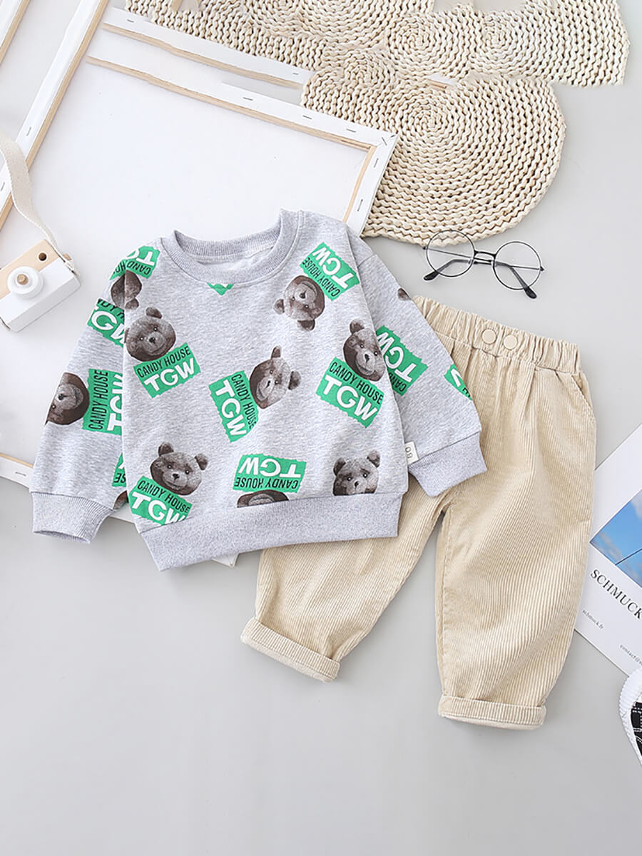 

Lovely Casual Cartoon Letter Print Grey Boy Two Piece Pants Set