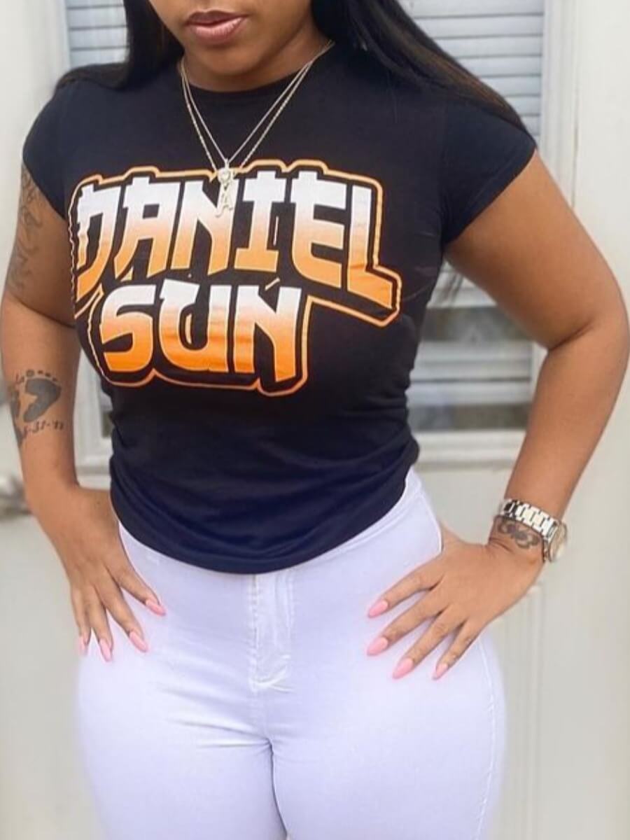 

Lovely Casual O Neck Letter Print Black T-shirt