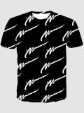 LW Men Casual O Neck Graffiti Print Black T-shirt