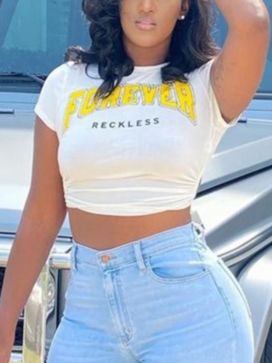 

Lovely Casual O Neck Letter Print Skinny White T-shirt
