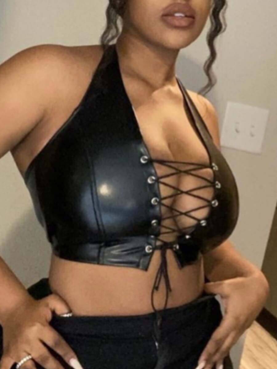 

Lovely Street Bandage Hollow-out Design Black Camisole