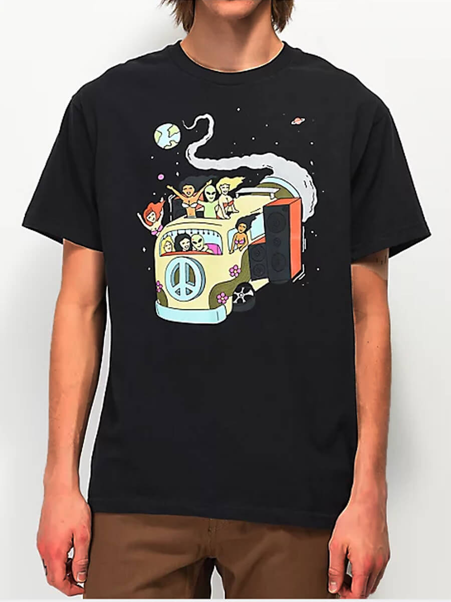 

LW Men Casual O Neck Cartoon Print Black T-shirt