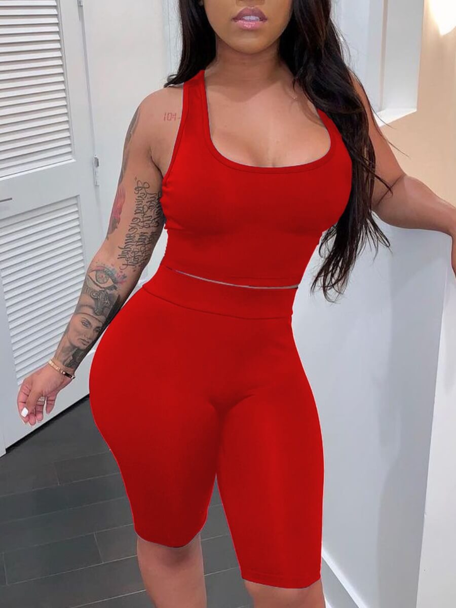 LW U Neck High-waisted Shorts Set