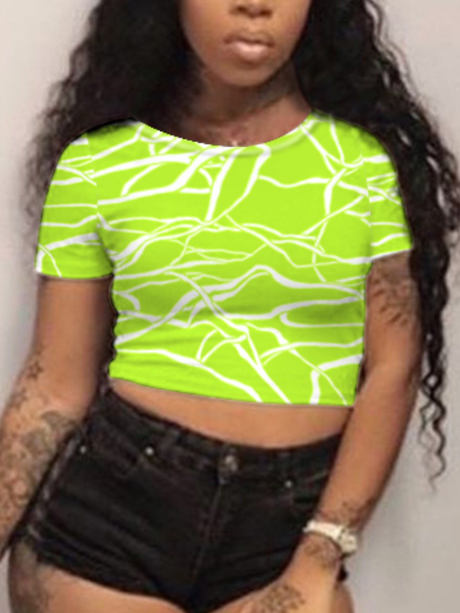 

LW Casual O Neck Pattern Print Green T-shirt(No-positioning Printing)