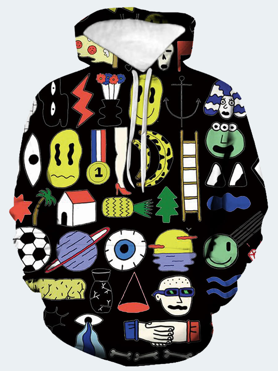 

Lovely Men Casual Hooded Collar Cartoon Print Black Hoodie