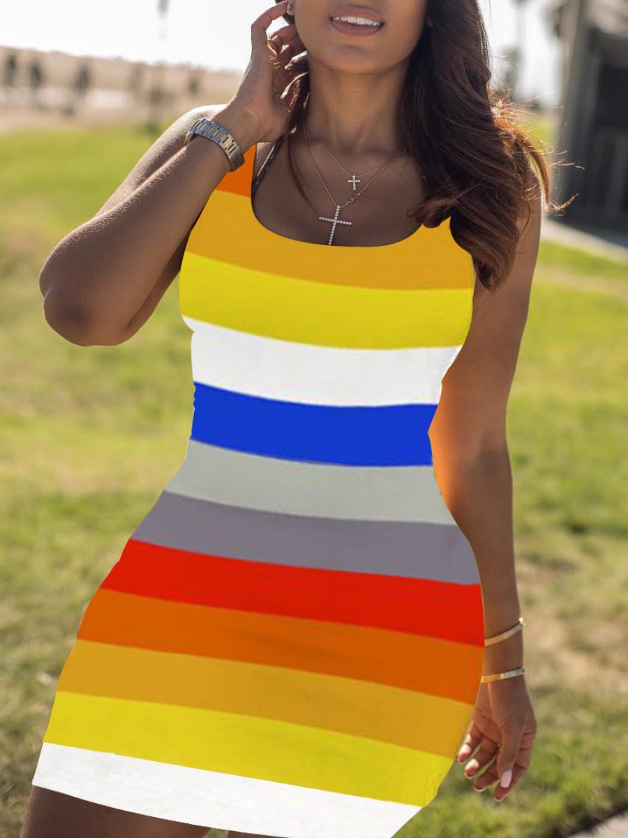 

Lovely Street Striped Patchwork Multicolor Mini Dress, Multicolor mstn