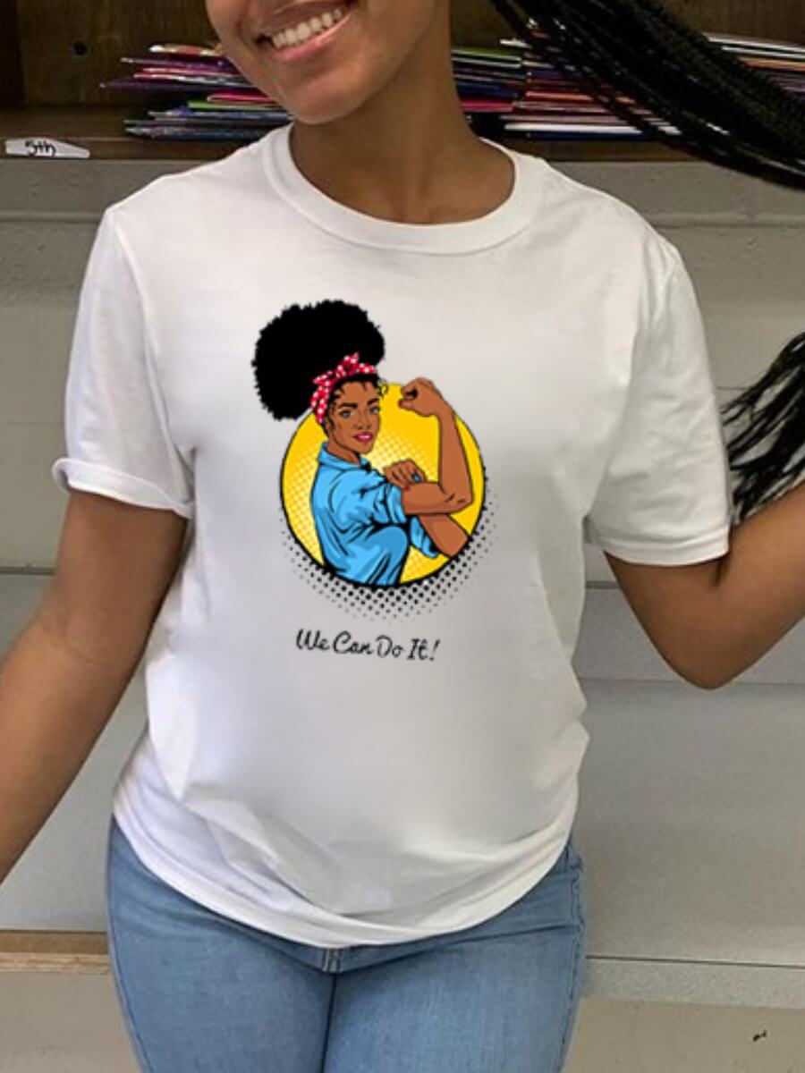 

Lovely Casual O Neck Cartoon Letter Print White T-shirt
