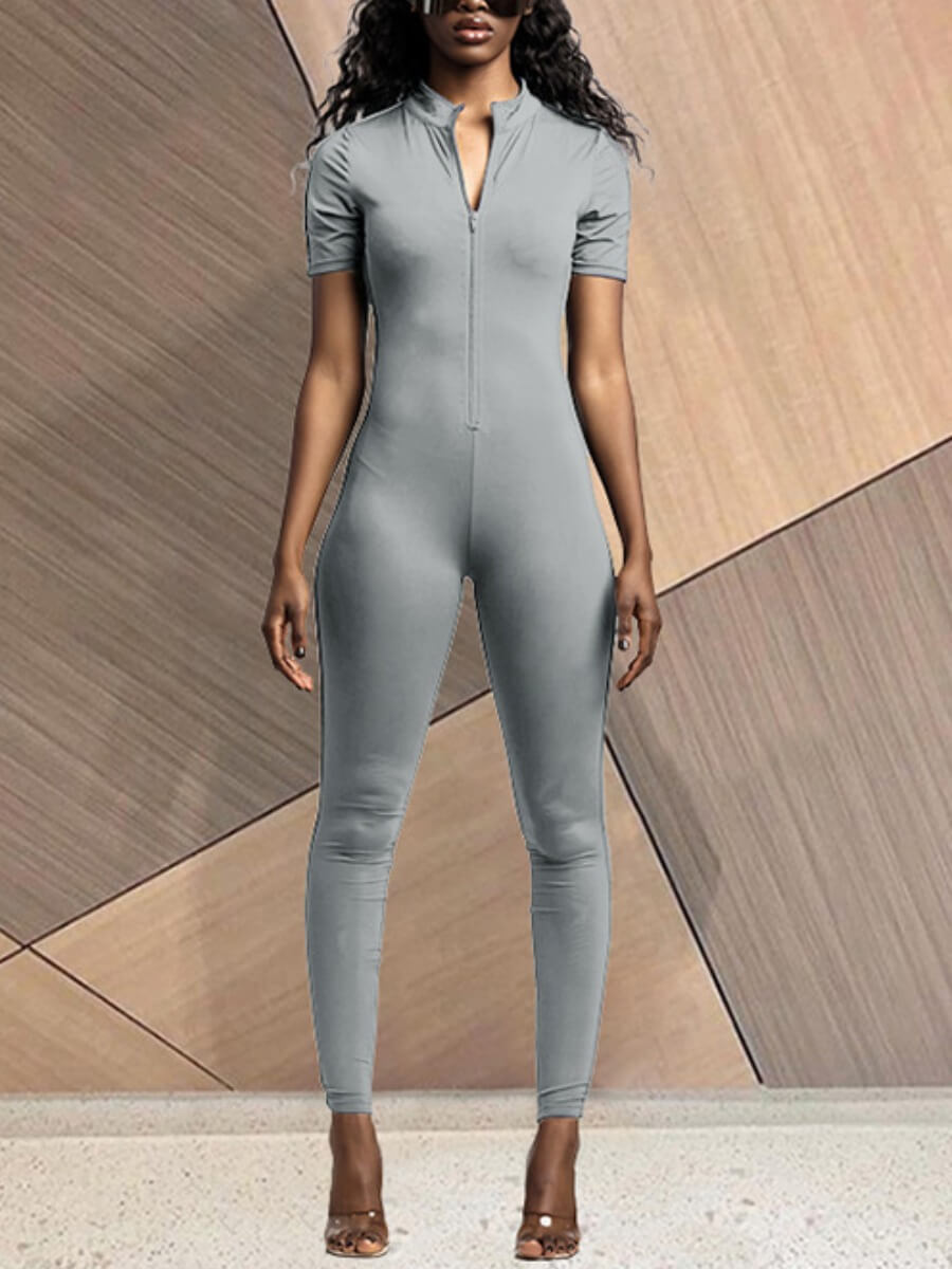 

Lovely Casual Mandarin Collar Skinny Grey One-piece Jumpsuit