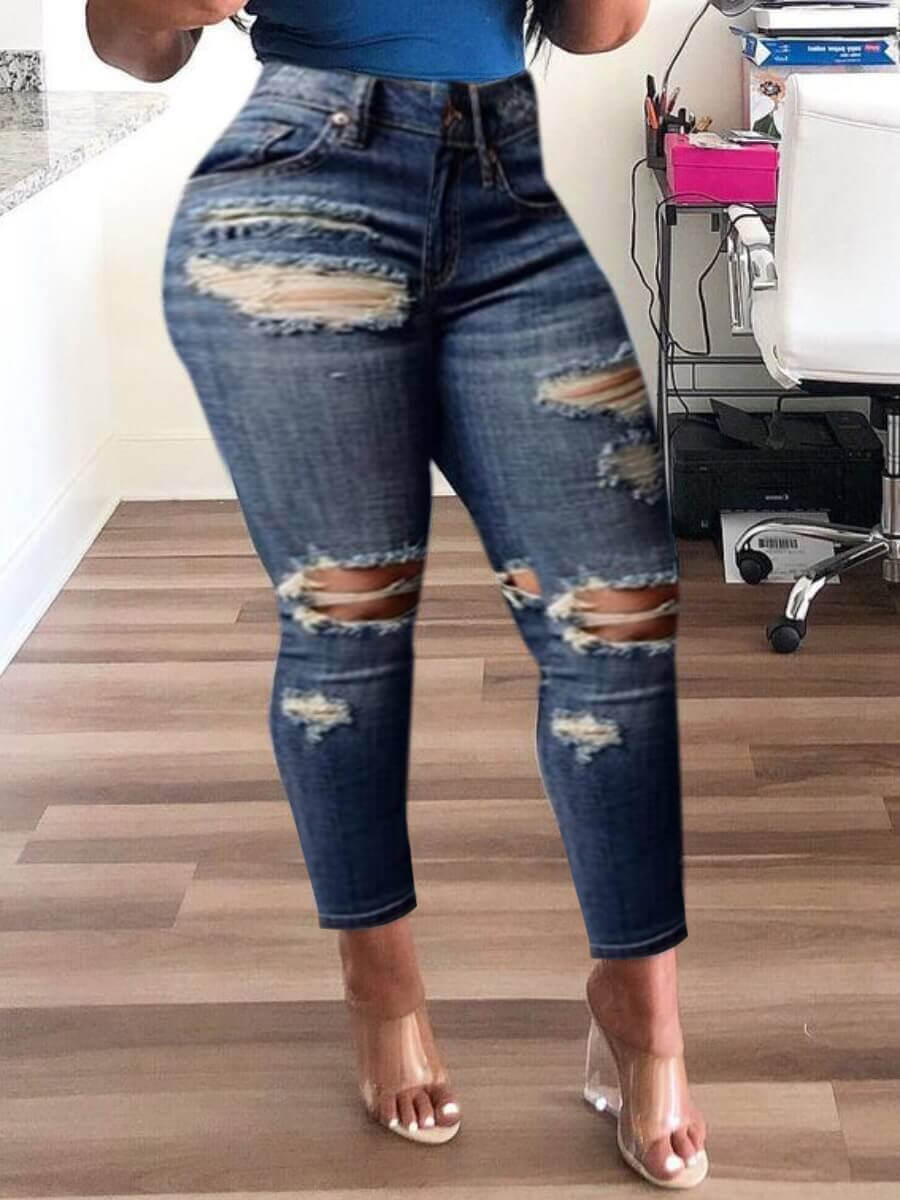 LW Lovely Street High-waisted Ripped Deep Blue Jeans