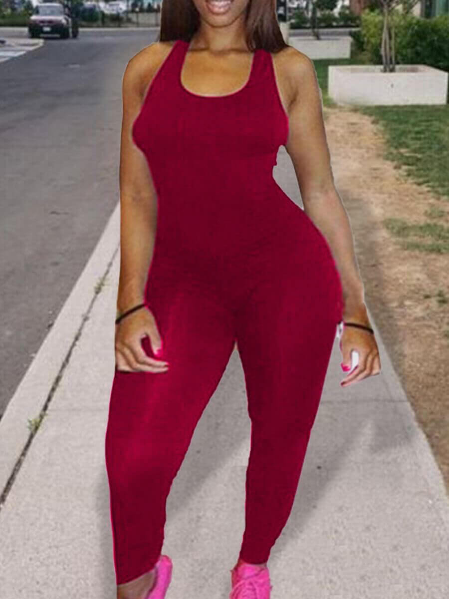 LovelyWholesale BASICS U Neck Skinny Jumpsuit Summer|Spring Sleeveless Sporty Basic U Neck Spring Summer 2024