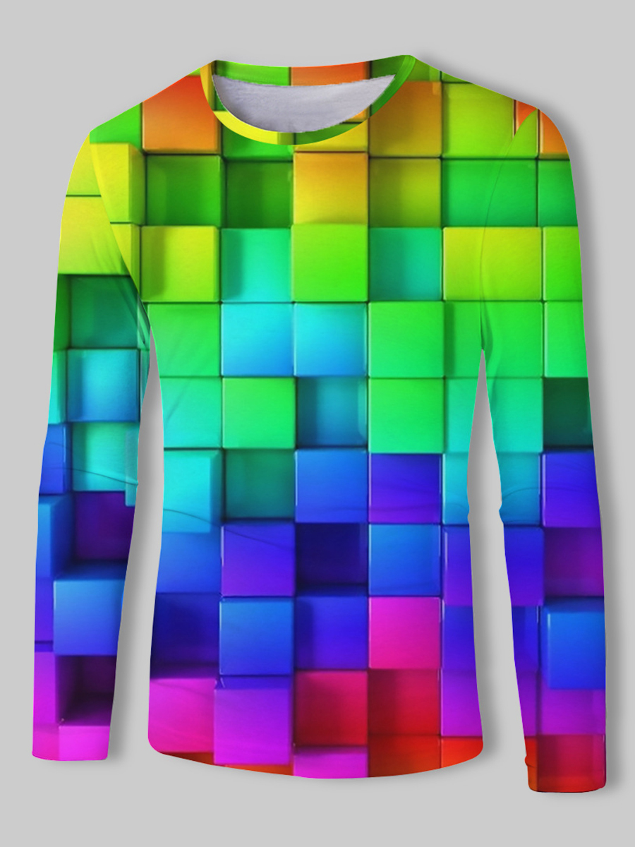 

Lovely Men Casual Plaid Print Gradient Multicolor T-shirt, Multi