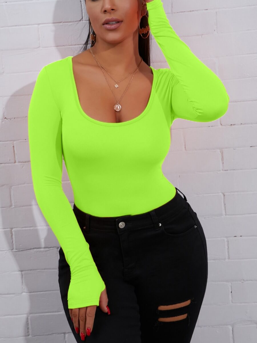 

Lovely Casual U Neck Skinny Yellow T-shirt