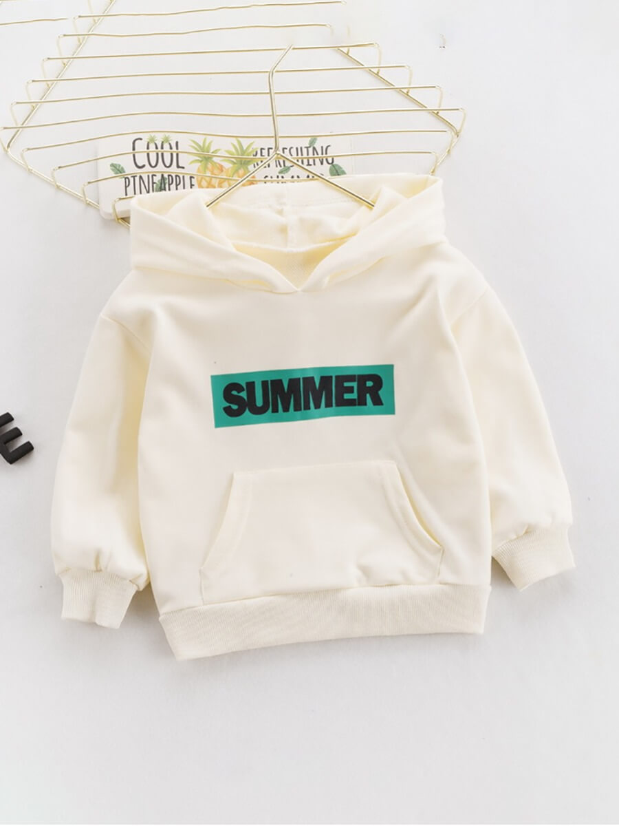 

Lovely Casual Letter Print Pocket Design White Boy Hoodie