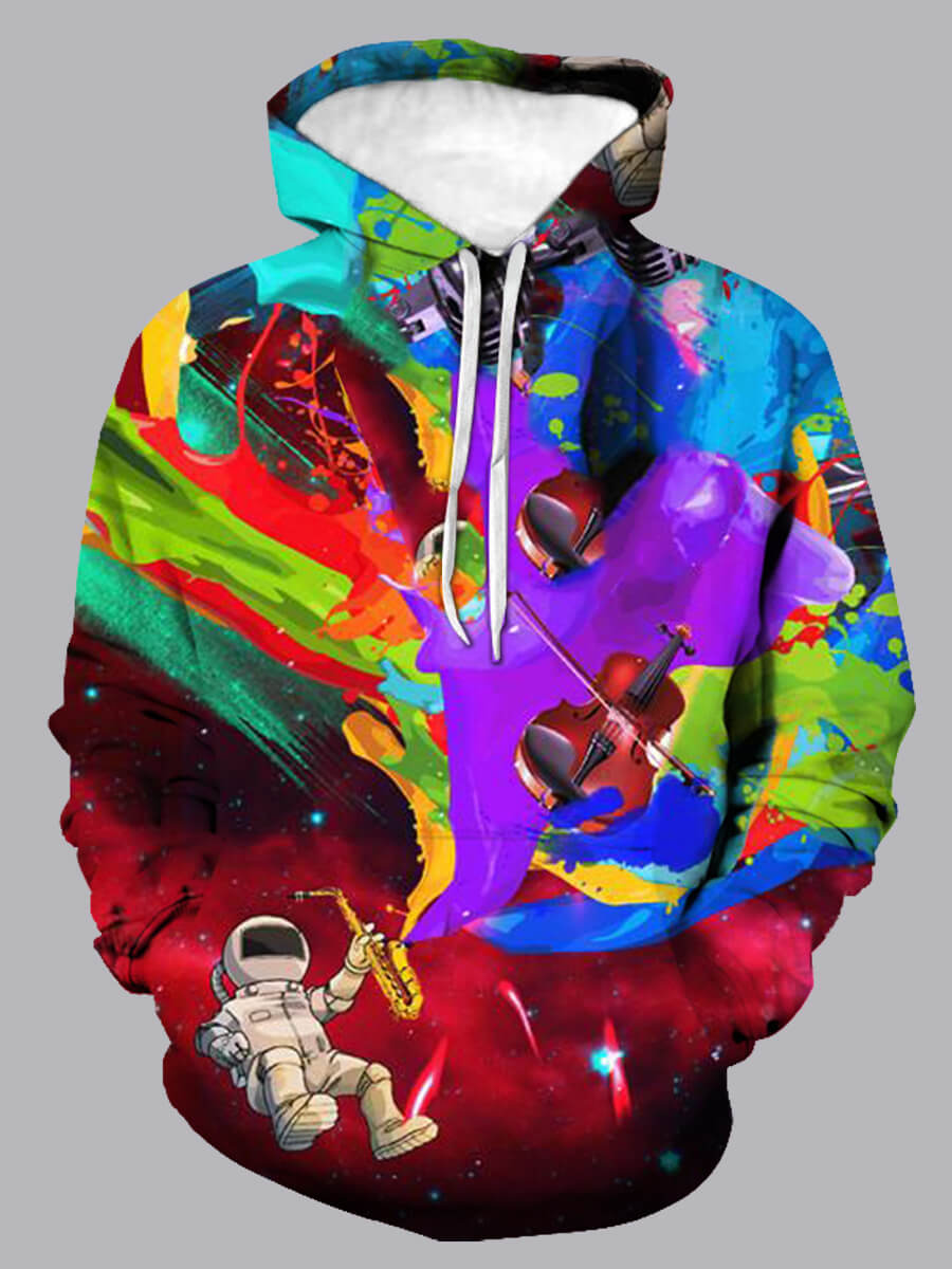 

Lovely Street Hooded Collar Print Drawstring Multicolor Hoodie, Multi