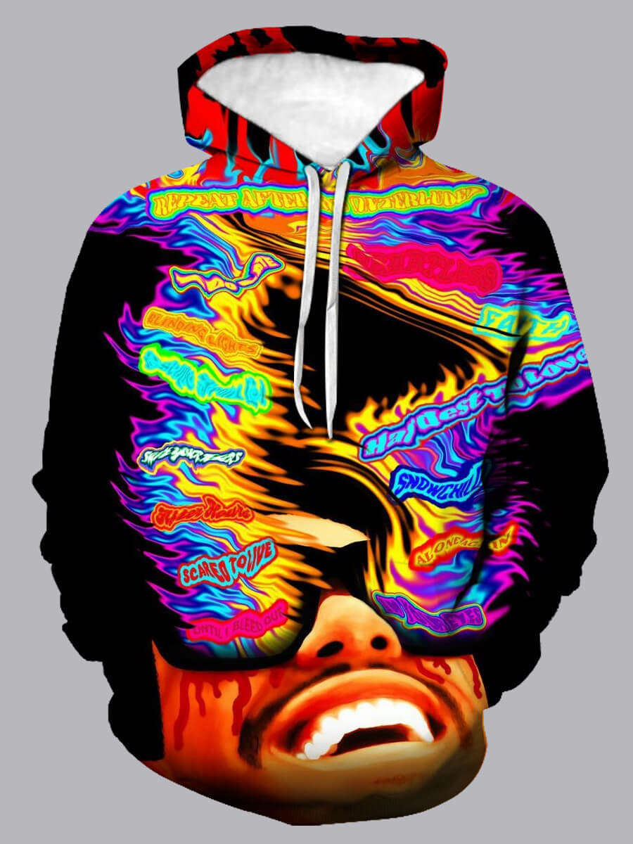 

Lovely Street Graffiti Print Patchwork Black Men Hoodie
