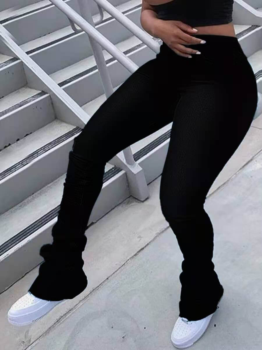 Lovely Trendy High-waisted Fold Design Black Plus Size Pants