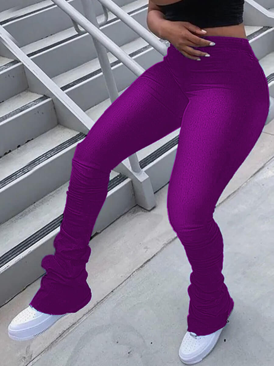 

LW Plus Size Chic High-waisted Fold Design Purple Pants