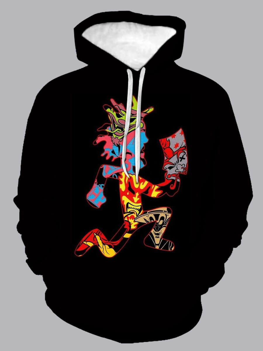 

Lovely Street Cartoon Print Patchwork Black Men Hoodie