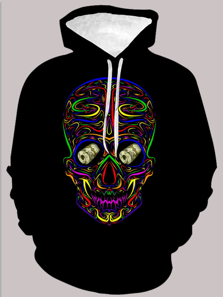 

Lovely Men Casual Hooded Collar Drawstring Print Black Hoodie