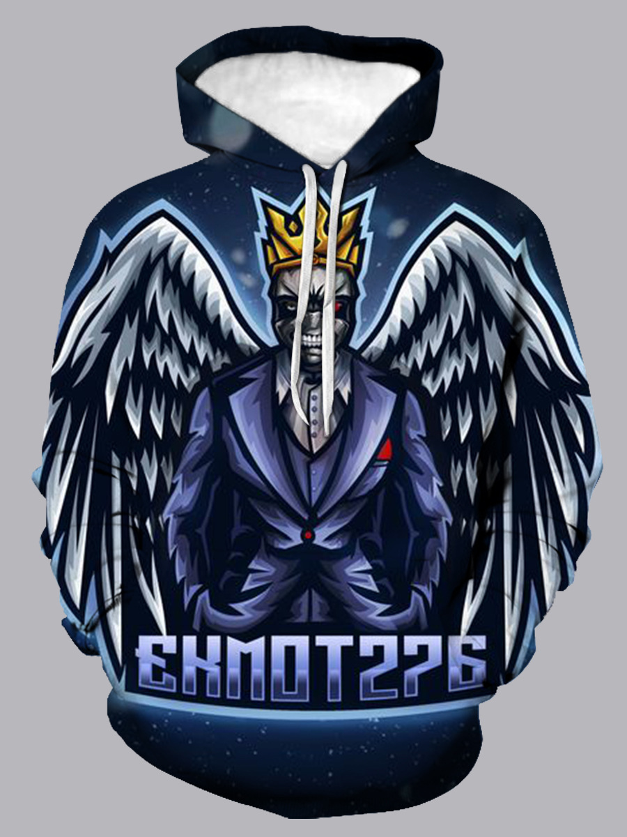 Lovely Men Casual Hooded Collar Print Baby Blue Hoodie