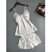 Lovely Casual Lace Patchwork White Sleepwear