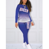 Lovely Plus Size Trendy Gradient Letter Print Blue