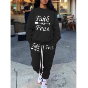 Lovely Casual Letter Print Drawstring Black Two Pi