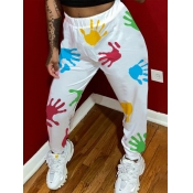 Lovely Casual Mid Waist Palm Tie-dye White Pants
