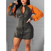 Lovely Casual Patchwork Zipper Design Dark Grey Mi