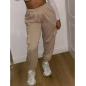 Lovely Casual Drawstring Side Pocket Apricot Pants