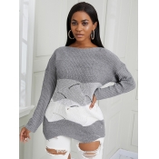 Lovely Casual Dropped Shoulder Color-lump Asymmetr