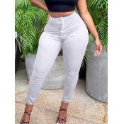 LW BASICS Casual Mid Waist Zipper Design White Pan
