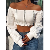 Lovely Chic Off The Shoulder Zipper Design White B