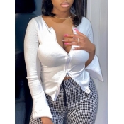 Lovely Sweet Split Sleeve Zipper Design White T-sh