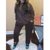 Lovely Stylish O Neck Basic Loose Coffee Plus Size