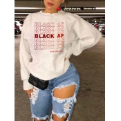 Lovely Trendy O Neck Letter Print White Hoodie