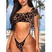 LW Casual Leopard Print Drawstring Tankini