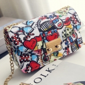 LW Casual Heart-shaped Print Patchwork Red Crossbo