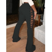 Lovely Chic Flared Bandage Hollow-out Design Black