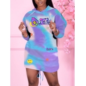 Lovely Street Letter Print Tie-dye Purple Mini Dre
