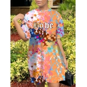 LW Rainbow Dots Casual Letter Print Tie-dye Pink K