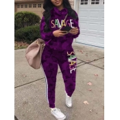 Lovely Sportswear Letter Print Striped Purple Two 